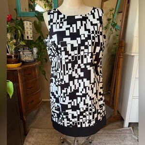 Apt 9 Black and White Geometric Pattern Shift Dress, plus size 18